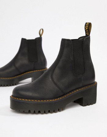 Dr Martens Rometty Leather Chunky Heeled Chelsea Crne - Ženske Čizme | 13957CMRH